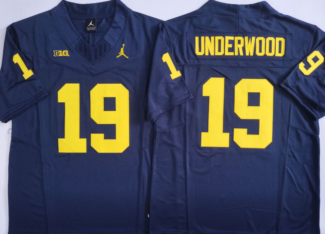 Men Michigan Wolverines #19 Underwood Blue 2025 NCAA Jersey